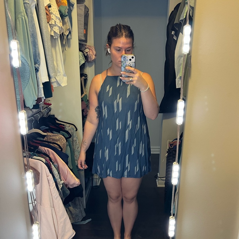 Slate blue swing mini dress with pattern